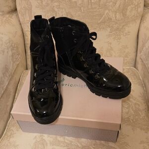 Eric Michael Shiny Black Patent Lace-Up Boots